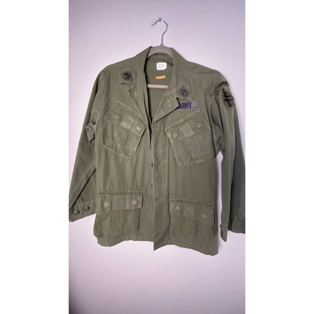 Vintage Vietnam War US Army OG-107 Jacket XS Slant Pockets Airborne Patch